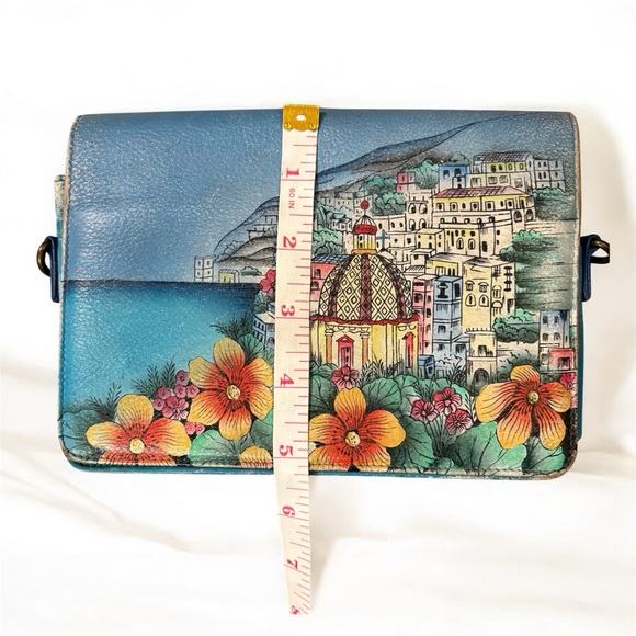 Anuschka Hand painted Colorful Floral Scenic Crossbody Small Leather Bag - Picture 7 of 8